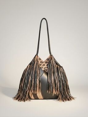 Ulla Johnson Charlotte fringe black & tapir shoulder bag with suede lining